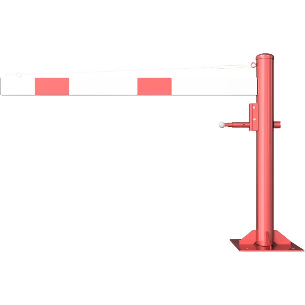 Swing barrier | with pull rope reinforcement | to be fixed by plugs, hot-dip galvanized and red coated with white reflecting rings | Barrier arm length: 1500 mm | for padlock